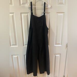 Femini Black Linen Wide Leg Cropped Overalls/Jumpsuit Size S